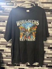 Hot Leathers T Shirt Mens Black Biker Work Sucks Lets Ride Graphic 2008 2XL