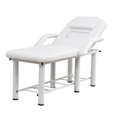Professional Massage Table with Armrests  Face Hole -Adjustable Backrest, White