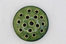 Vintage 1960's Green Glazed Ceramic 16 Hole Footed Flower Frog EUC