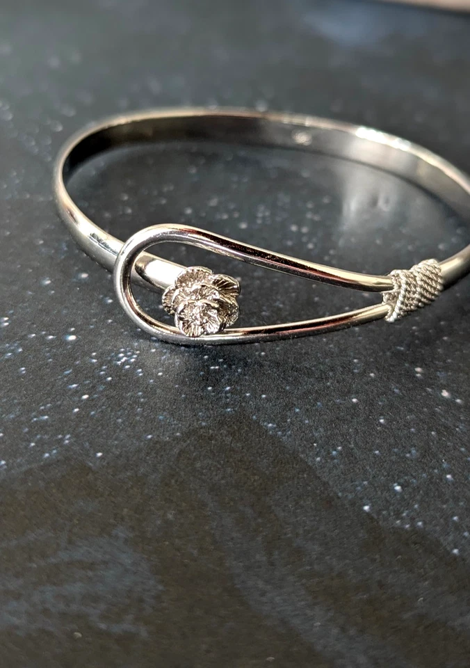 Brazalete Brazalete Bypass Plata de Ley con Detalle Floral Rosa 925 Pulsera Foto 3 de 4