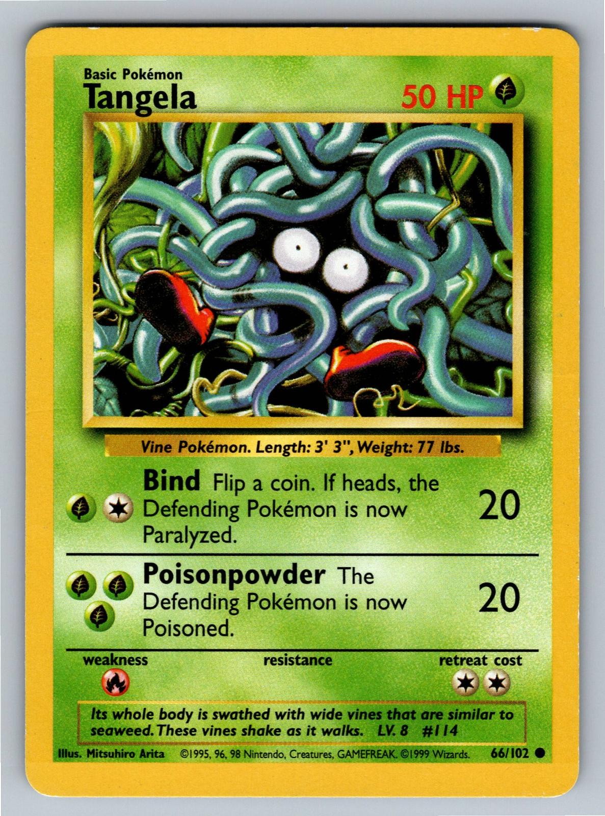 Tangela 66/102 Common Base Set Unlimited Pokemon Lightly Played