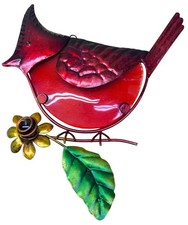 vintage red cardinal bird suncatcher glass metal holly 9 x 8