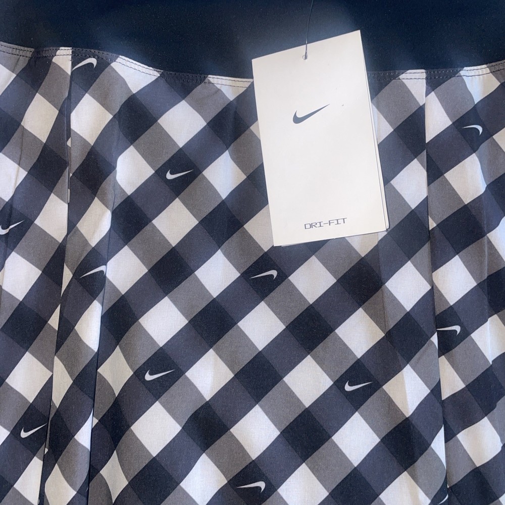 Nike Dri-Fit Club Womens XS Black White Checkered Tennis Skirt