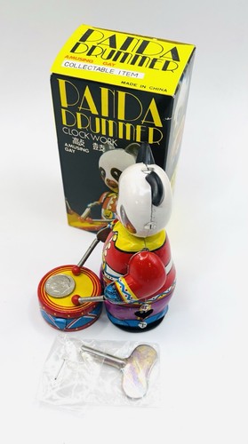 CLOCKWORK PANDA DRUMMER WIND-UP TIN TOY ORIGINAL BOX And KEY - WORKS - Picture 3 of 5