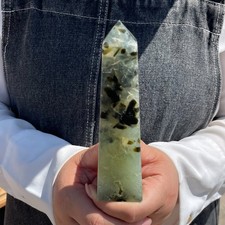 0.66g Natural Prehnite Obelisk Tower Point Crystal Polished Wand Healing D2166