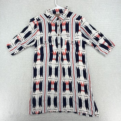 Bel Kazan Tunic Top Womens Small Aztec Geometric Print Button Front 3/4 Sleeve