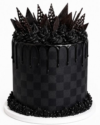 LV Schwarz Grau Quadrate Essbar Kuchen Wrap Around A4 Premium Glasur Blatt