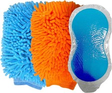 3PCS Car Wash Kit with 2 Soft Microfiber Chenille  Plush Wash Mitts  High-