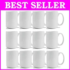 White Blank 15oz Coffee Mugs for personalization or printing - Bulk Set of 12