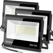Ustellar 3 Pack 80W LED Flood Lights Outdoor Bright 800W Equiv. 24000LM Secur...