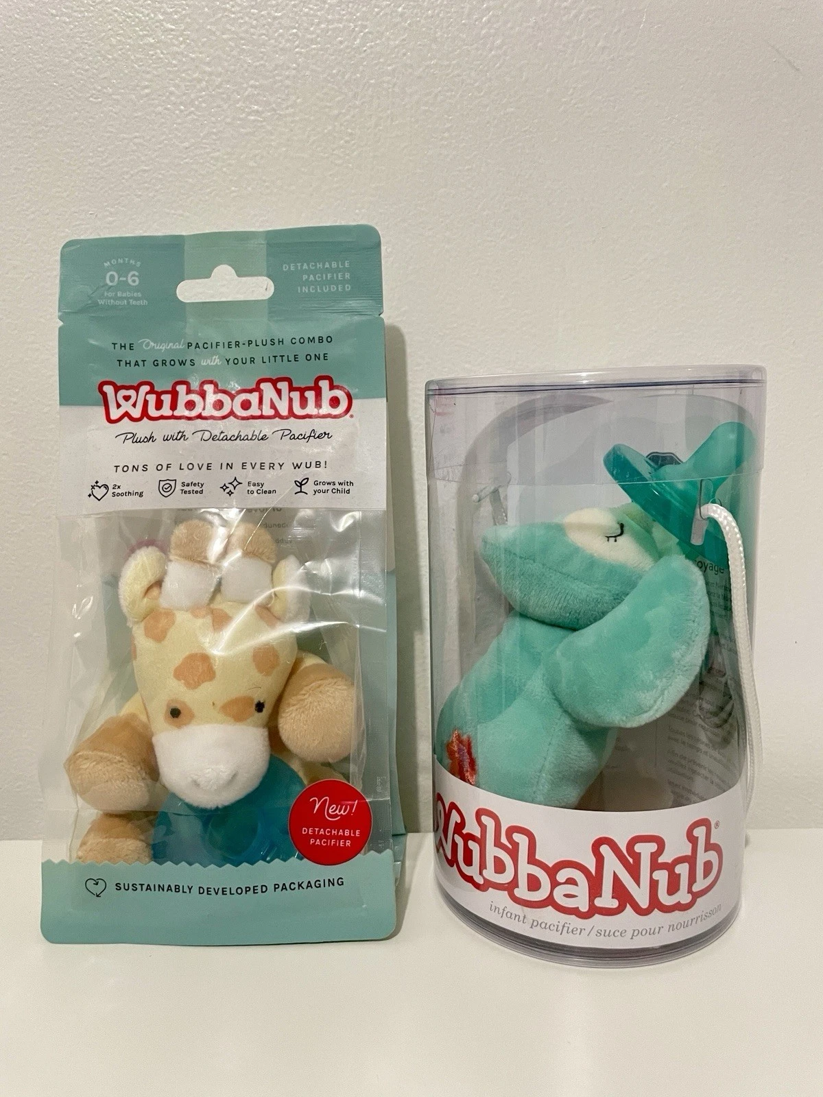 2pack WubbaNub Infant Pacifier 0-6 Months Giraffe and Owl Plush - New Sealed
Opens in a new window o