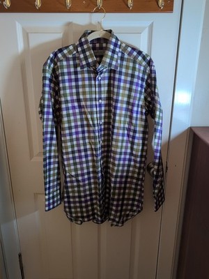 Etro Milano Purple Green White Checked Cotton Burton Front Size 40