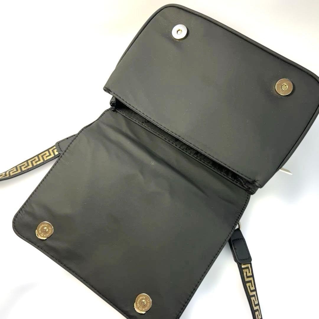 Versace Women's Black Logo Shoulder Bag, Stylish, Leather, Used thumbnail 8