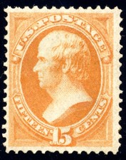 US 141 15c 1870 Daniel Webster H grill PSAG cert F-VF unused OG hinged