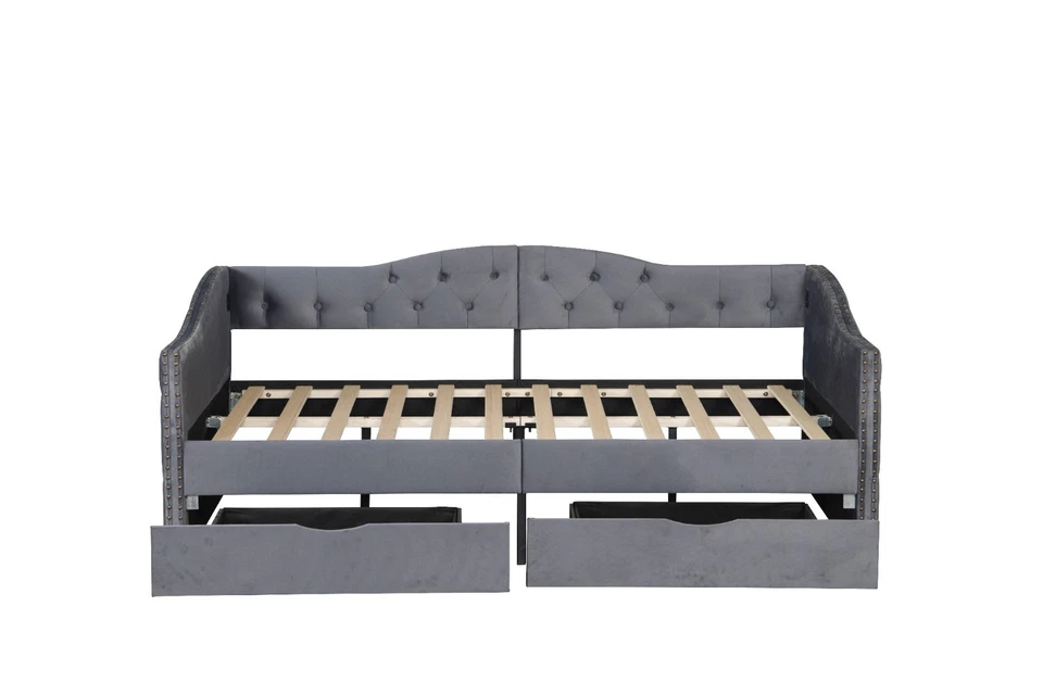Upholstered Daybed with Storage Drawers, Wood Daybed Twin Size - Image 3 of 4