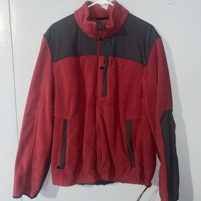 LL Bean Fleece Polartec Jacket Mens Large Full Zip Outdoor Hiking Red Gray
