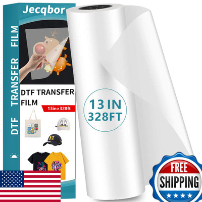 Jecqbor DTF Transfer Film Roll 13''x328FT Double-Sided for All Fabrics