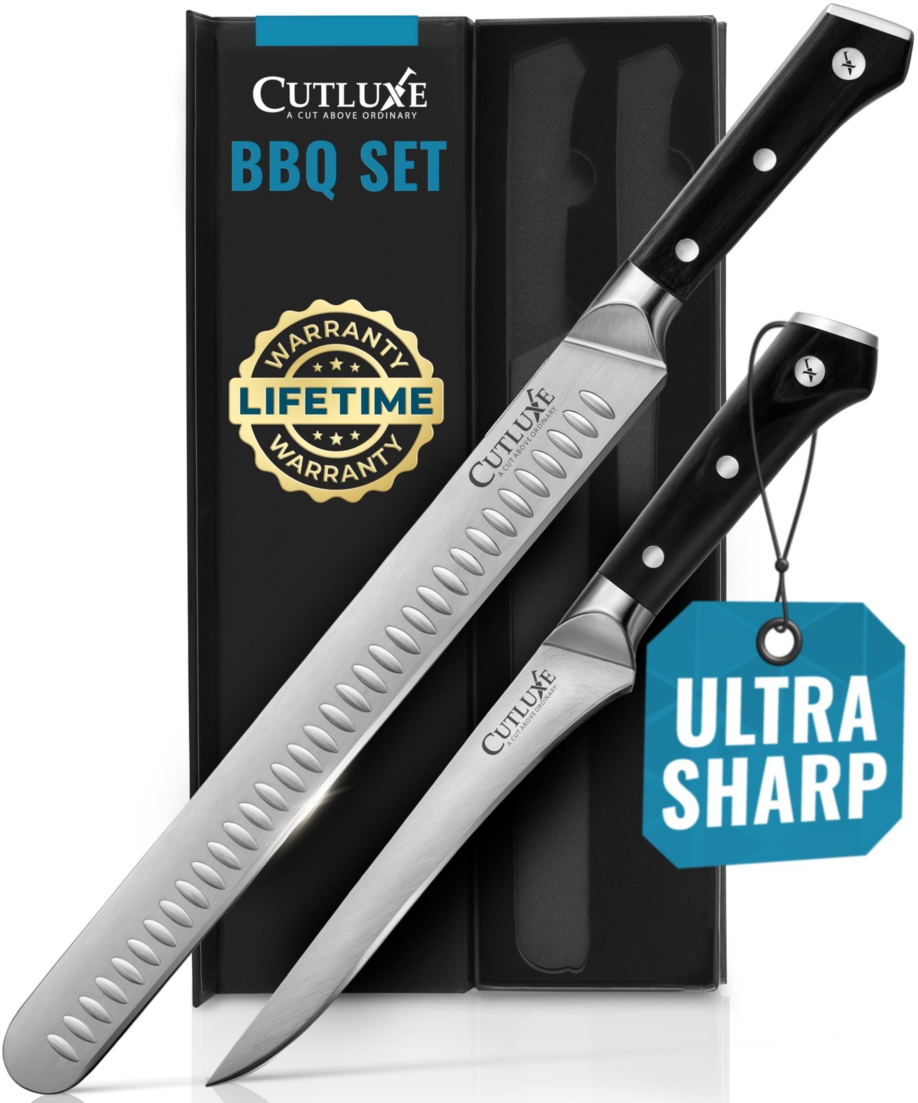 Carving Knife Set for BBQ & Brisket – Razor Sharp German Steel Slicing and Bo...