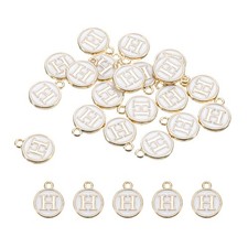 Alphabet H Letter Charm Double Sided Enamel Initial Alphabet Pendant White 20Pcs