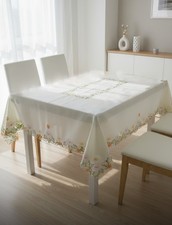 Cream Floral Embroidered Cutwork Tablecloth by Decorating Touch 68'' x 106''