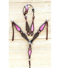 Premium Horse Show Saddle Tack Western Leather Headstall Breast Collar