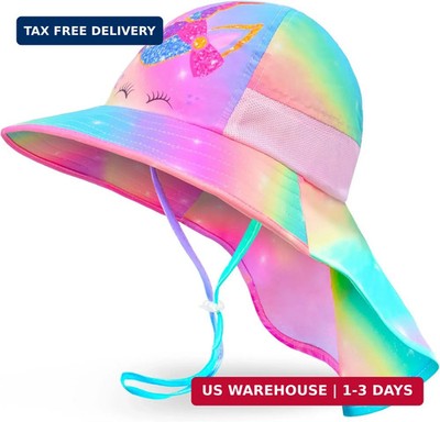 Girls Sun Hat for Kids UV Protection Unicorn Summer Hat Beach Play Hats Wide Bri