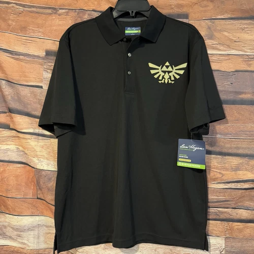 Zelda Triforce Logo Polo Shirt L Black Short Sleeve Ben Hogan Performance Golf - Picture 1 of 11