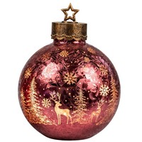 LED Deko Kugel Frosty Winterwald Mahagoni Rot H. 35Cm Aus Glas Formano