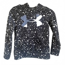 Under Armour  Boys Black White Splotch Hoodie Sweatshirt Kangaroo Pocket Sz YM