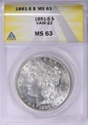 1881-S Morgan Silver Dollar ANACS MS-63 VAM-22 Slanted Date S Set Left