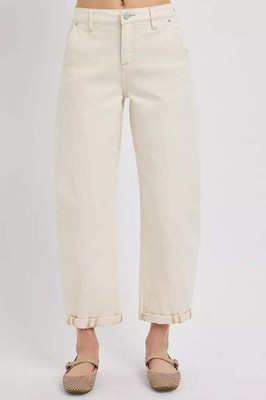 RISEN High Rise Relaxed Barrel Cuffed Jeans Ivory Trending Women's Fashion Fall