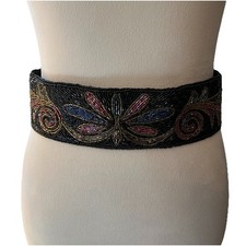 La Regale Vintage Hand Beaded Belt Cinch Waist Black Statement Art 1980s