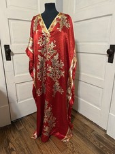 Ashro Women  s One Size XXL Kaftan Mumu Tropical Red Flowing HouseDress