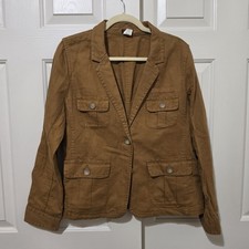 J. Crew Linen Cotton Utility Blazer in Caramel Brown Sz 10 Preppy Summer Safari
