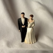 Vintage 40s 50s CHALKWARE Wedding Cake Topper Bride and Groom Figurine