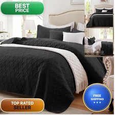 Leaonme Quilt Set King Size 3 Pieceslightweight Black Bedspread-98X106Soft
