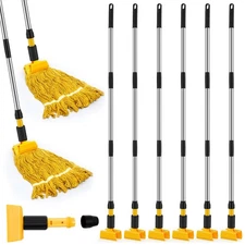 6 Pack Stainless Steel Commercial Mop Handle for Floor Cleaning, 3 Section Re...