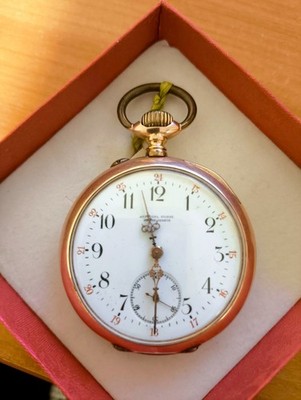 Rare Antique Alpina Union Horlogere 14k gold pocket watch Bienne-Geneve working