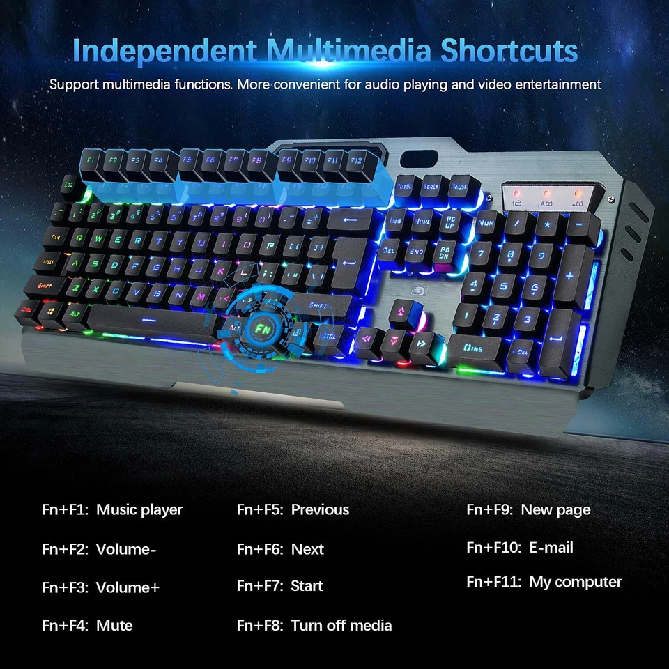 UK Cordless Wireless Gaming Keyboard and Mouse Set LED Backlit Mechanical Keypad - Image 4 of 4