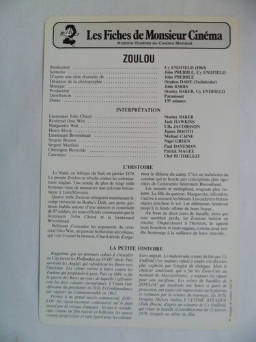 CARTE FICHE CINEMA 1963 ZOULOU Stanley Baker Jack Hawkins Ulla Jacobsson James B - Photo 2/2