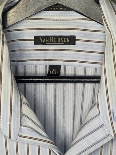Camicia elegante Van Heusen grande e alta 17 36/37 bianca blu righe bottoni - Foto 2 di 5