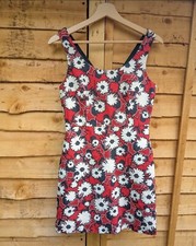 Zara Red White Navy Floral Mini Dress Pockets Boho Ditsy Sleeveless Size Medium