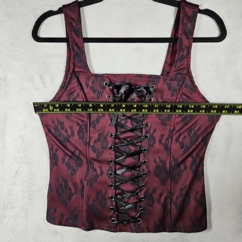 Social Collision Hot Topic Sexy Burgandy Red Black Lace Boned Corset Size L NWOT - Picture 4 of 11