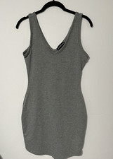 Almost Famous Dress Womens Small Gray Mini Bodycon Stretch V-Neck Casual