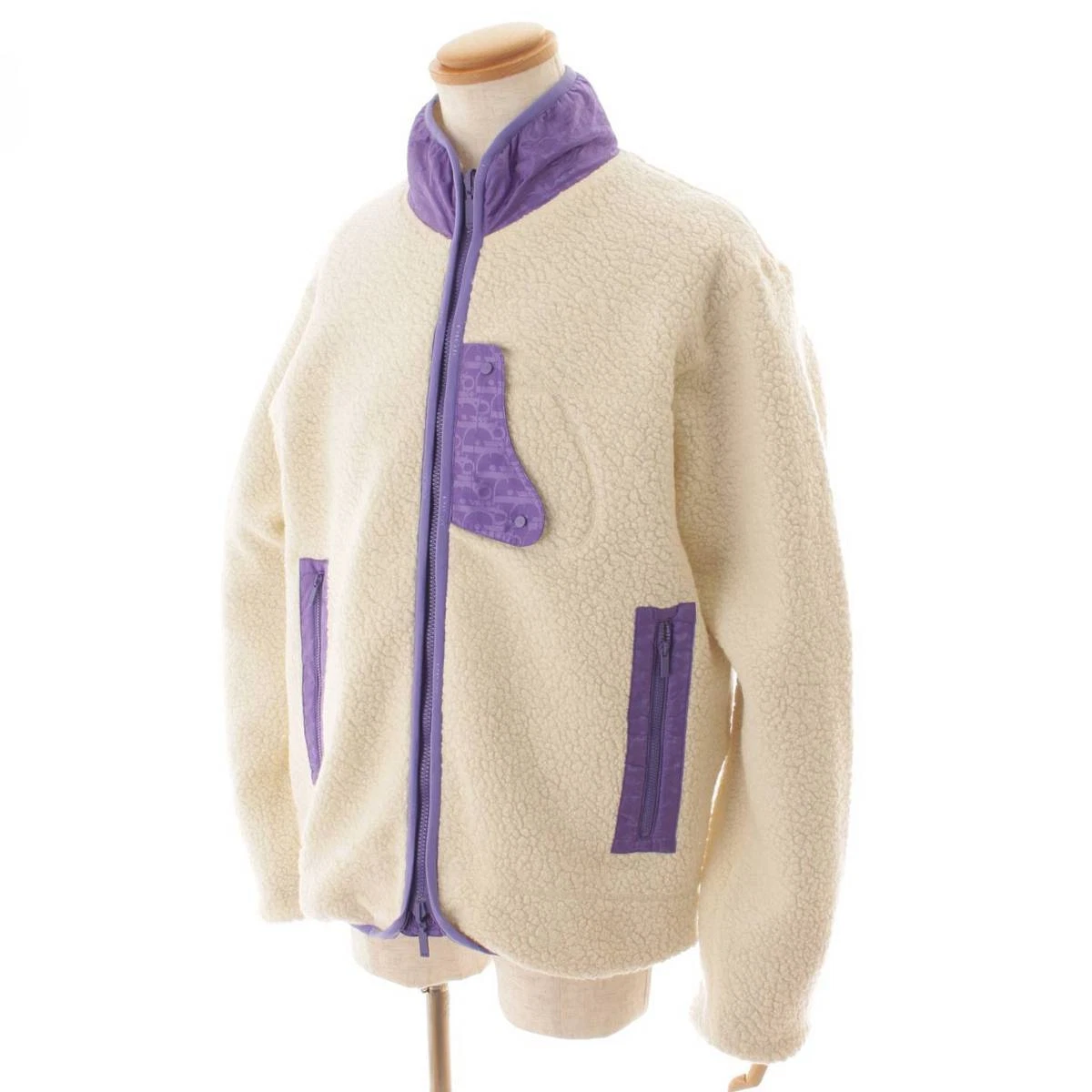 Auth DIOR Men's 21SS Oblique Reversible Fleece Jacket White x Purple  L(161064