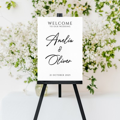 Minimalistisches Willkommensschild Hochzeit D1 PORTRAIT personalisiert Poster Schaumstoffplatte Party