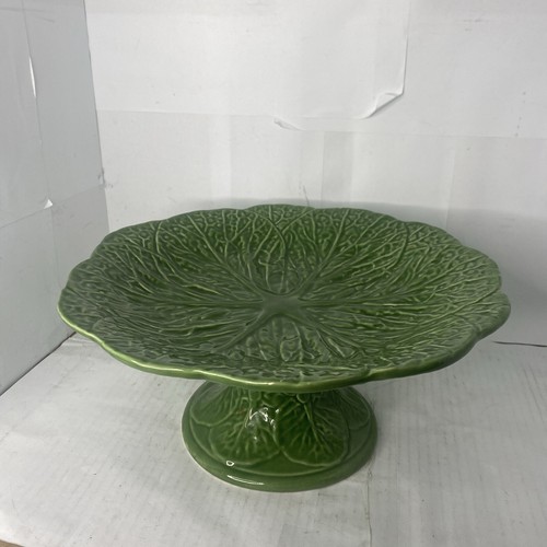 Bordallo Pinheiro Porcelain Cabbage Leaf Footed Cake Stand Portugal Chipped!! eBay