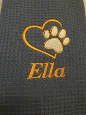 Toalla de baño personalizada bordada para perro cachorro cualquier nombre cualquier color estampado de pata