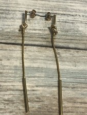 Love Knot Linear EARRINGS Minimalist Gold Tone Dangle 3.25" Long