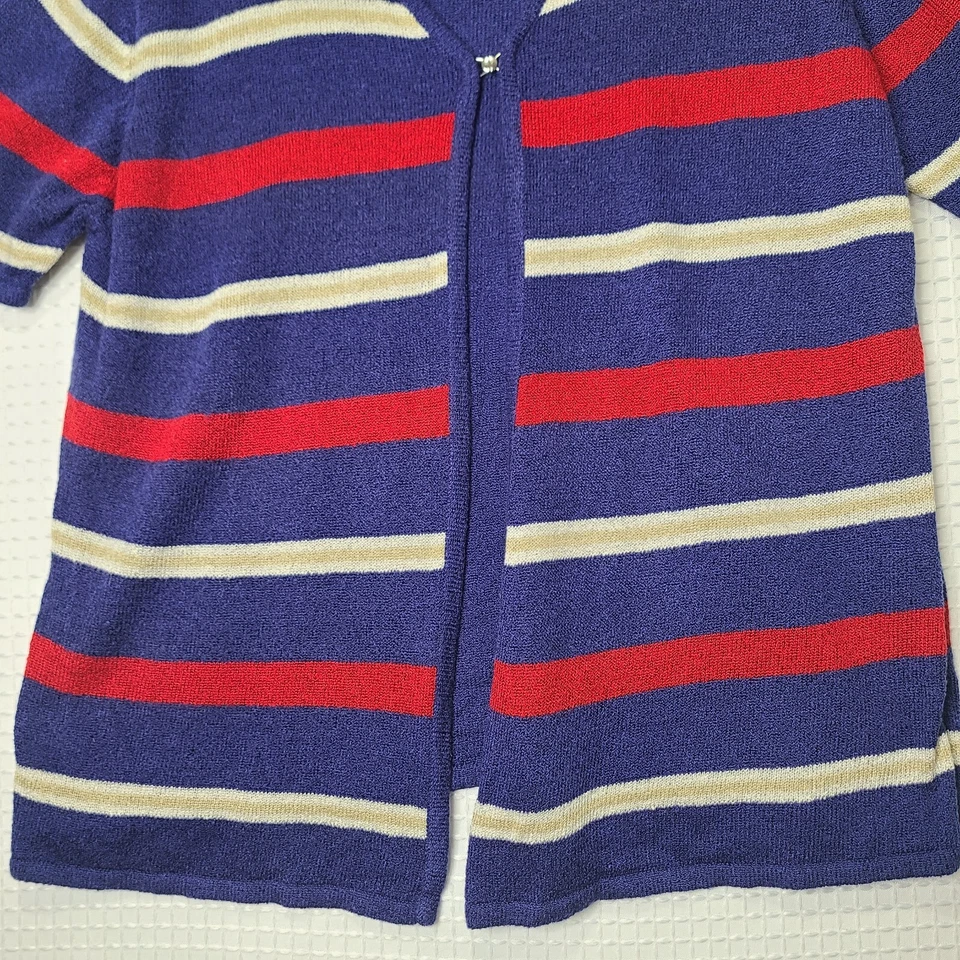 复古 Sag Harbor 女士 1X Plus 红色/白色/蓝色毛圈布开衫 带卡米 — 第 4/4 张图片